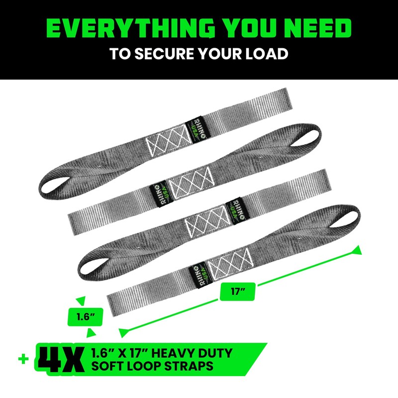 Rhino USA Soft Loop Tie Down Straps (4-Pack) - 1.6