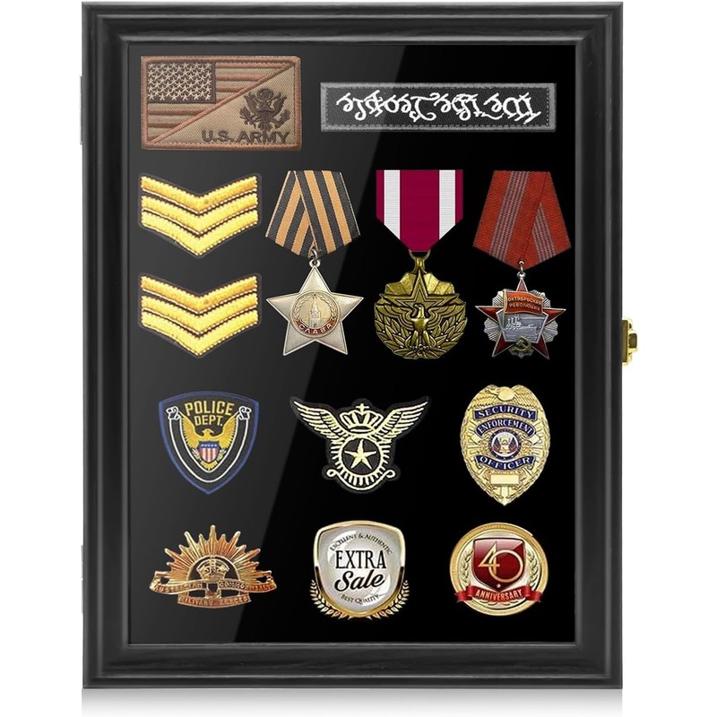 Military Pin Display Case Shadow Box, Solid Pine Wood Medal