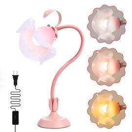 Flower Desk Lamp, 3 Color Modes LED Reading Light,Silicone Flexible Arm Book Light for Reading, Cute Bedside Table Lamp Bedroom Living Room Decor, Perfect Mother's day Valentine‘s Birthday Gift