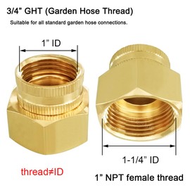 Joywayus Brass Swivel Pipe Fitting 3/4"GHT x 1"NPT Double Female Thread Garden Hose Threaded to Pipe Threaded Adapter