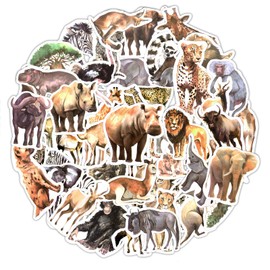 Pack of 50 Realistic Animal Stickers, African Wild Animal Stickers, Waterproof Jungle Wild Animal Stickers, Various Safari Zoo Stickers for Children, Water Bottle, Scrapbook