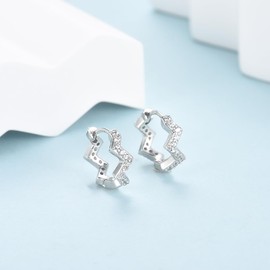 Shuxin Silver Hoop Earrings for Women 925 Sterling Silver Hoops Earrings Hypoallergenic Cartilage Sleeper Earrings with Cubic Zirconia Novel Irregular Earrings for Girls