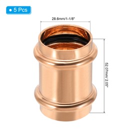 PATIKIL 1" x 1" Copper Press Fittings, 5 Pcs Straight Pressure Copper Pipe Fitting Zero Lead P x P Coupling Connector with Stop for Copper Tube Connection, Plumbing