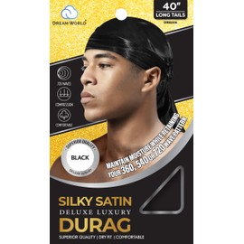 Dream Men's Silky Satin Deluxe Black Du-Rag (Pack of 2)