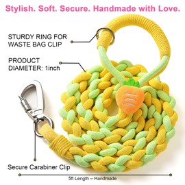 Handmade 5ft Braided Cotton Dog Leash,Durable and Stylish, Ideal for Medium to Large Dogs, Avocado (Carrot)