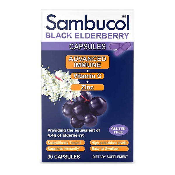 Sambucol Advanced immune black elderberry capsules with vitamin c and zinc, 30 Count
