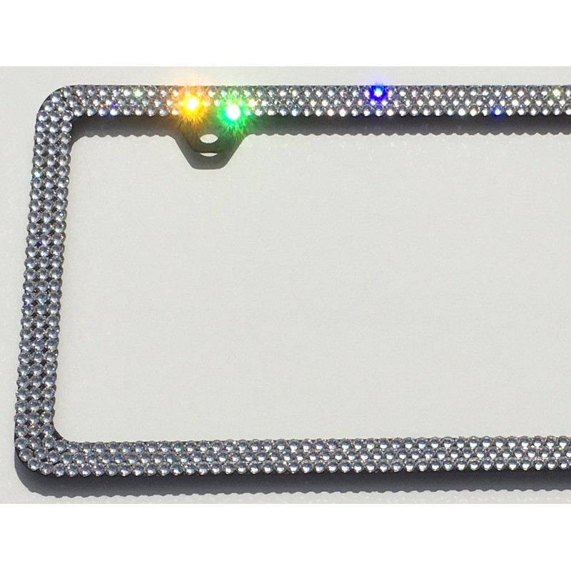 3 Row Crystal (Clear) Rhinestones on Black License Plate Frame