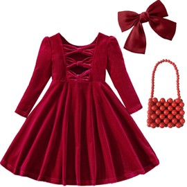 Toddler/Girls Christmas Dresses -Girls Fall/Winter Dress - Velvet Dress Girls (US, Age, 7 Years, red)