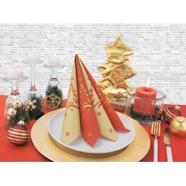 50 Napkins Christmas 40 x 40 Fabric-Like – Christmas Tree Gold – Colour: Red