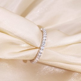 TIANYU GEMS 2mm 925 Sterling Silver 18K White Gold Plated Wedding Band Moissanite Diamond Half Eternity Stackable Engagement Ring for Women (White Gold, 8)