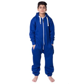 NOROZE Unisex Children's Hooded Onesie With Aztec Pattern and Plain Fleece, Jumpsuit for Boys and Girls, For Ages 2 - 13 Years - blue