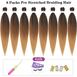 Pre-stretched Braids Hair Professional Itch Free Hot Water Setting Synthetic Fiber Ombre Yaki Texture Braid Hair Extensions 26 Inch 8 Packs Beyond Beauty Braiding Hair 1B-30-27…