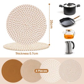Chamgeco 10-Inch Woven Table Mats Placemats Trivets, 4PCS Heat-Resistant Cotton Braided Pot Holders Non-Slip Hot Pads for Hot Dishes Pans, Kitchen Countertops,Tables, Home Kitchen Essentials(Color 3)