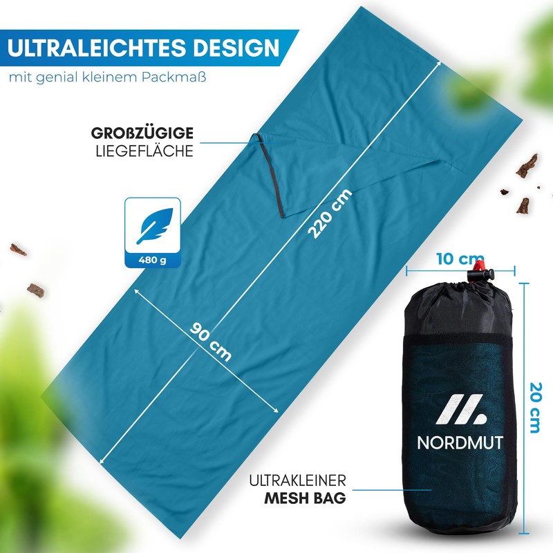 NORDMUT® Sleeping Bag Cotton Ultralight with Full Zip [480g] Travel
