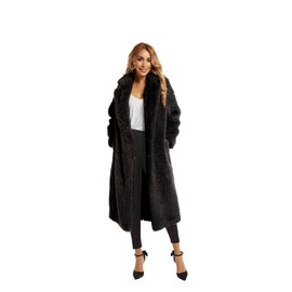SUGAR POISON Women Faux Fur Winter Coats Comfort Warm Outerwear Open Front Long Cardigan Overcoat Jacket (Black, L)