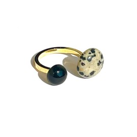 comimi Natural Stone Ring, Onyx Ladies, Dalmatian Jasper for Adults, Women, One Size Fits Most, Monotone, Simple, Stylish, Large, Large, Brass