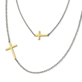 Stainless Steel Double Sideways Cross Layered Necklace