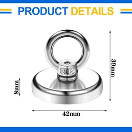 Fhintory Neodymium Fishing Magnets Strong Kit 143lb, 4 Pack Combination Tension Fishing Magnets Strong Heavy Duty 42mm, Extra Strong Magnet with Eye Bolts for Hanging, Salvage