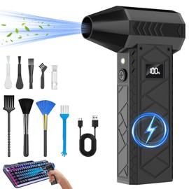 10000mAh Compressed Air Duster with Two LED Light-180000RPM Electric Mini Blower, 4-Gear Adjustable Air Blower Rechargeable Cordless PC Cleaning Kit for Keyboard, Computer, Car, Snow, Home, Black