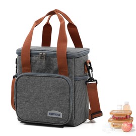 WUWYOUWL Insulated Lunch Bag, Large Capacity Waterproof CoolerBag, Reusable Fresh Tote Bag, Foldable Shoulder Bag for Women, Men, Kids and Students Travel Picnic School (Grey, M)