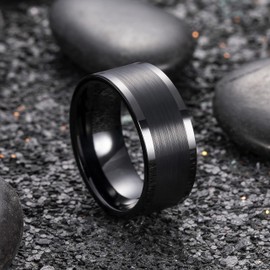 King Will Basic Men's 10MM Black Tungsten Carbide Ring Brushed Matte Wedding Engagement Band 10.5