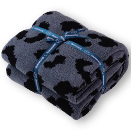 Damonsang Leopard Print Throw Blanket,Super Soft Microfiber Blanket Cozy Fluffy Blanket Cute Plush Blanket,Reversible Cheetah Black Throw Blanket for Couch Bed Sofa-Blue Gray/Black, 50x60 Inches