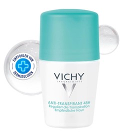 VICHY Antiperspirant 48h Roll-On, Long-Lasting Protection for Heavy Sweating, for Men and Women, for Sensitive Skin, Alcohol and Paraben Free, Dermo Tolerance, 50 ml