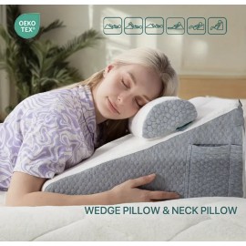 TEXSTEAD 2pcs Memory Foam Bed Wedge Pillow/Neck Pillow for Back, Leg, and Knee - Triangle Pillow with Removable Coversize: 20*20*11inch, color: Light Gray