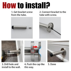 JQK Door Stopper Black, 304 Stainless Steel Thicken 1mm Sound Dampening Door Stop Bumper Wall Protetor 20 Pack, Matte Black, DSB5-PB-P20