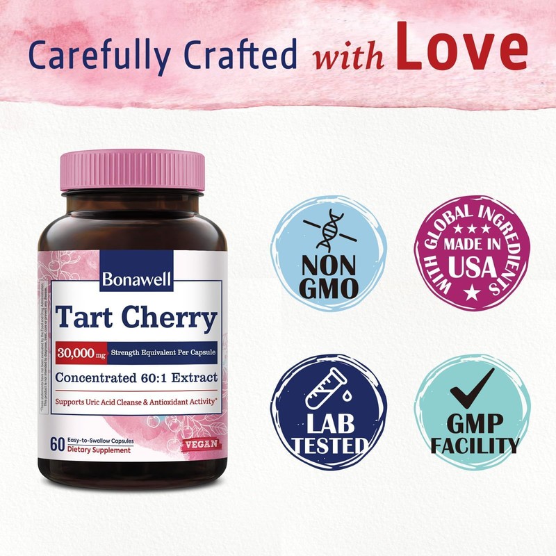 Bonawell Tart Cherry Capsules 60:1 Extract, 30000mg Strength, Made from