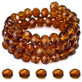 Dowarm 10MM Crystal Glass Beads for Jewelry Making, 100PCS Briolette Rondelle Crystal Beads for Crafts Wind Chimes Suncatchers, Faceted Loose Spacer Glass Beads, Dark Amber