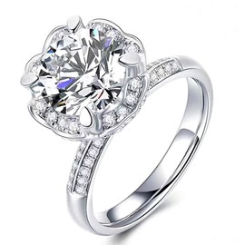 GUILOPOER Classic 1ct Round Cut Moissanite Solitaire Promise Ring Women's Engagement Ring 925 Silver with Stone Women Simulated Diamond Anniversary Wedding Rings Silver Rings H-J, Silver