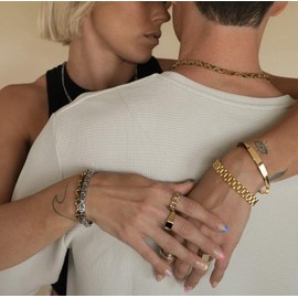 Aobei Pearl Minimalist 18K Gold Brushed Thin Cuff Bangle Bracelet for Women Adjustable Open Oval Cuffs Dainty Stacking Layered Loop Bangle Jewelry, Yellow Gold, No gemstone