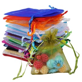 WS Accessories PACK OF 10 Organza Gift Bags, Jewellery Pouches 7x5cm/7x9cm/9x12cm/10x15cm/13x18cm (Mixed Colours, 9x12cm)