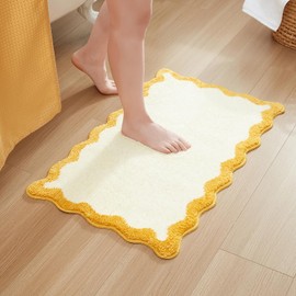 MONDAY MOOSE Bath Mat with Scalloped Wavy Ripple Design, Microfiber Absorbent Non Slip Tufted Rug for Floor, Shower or Kitchen (20x32 inch, Yellow)