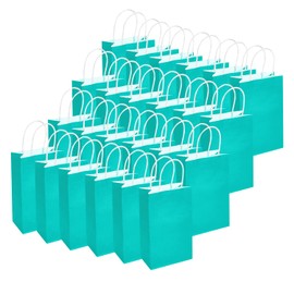 DjinnGlory 100 Pack Small Size Teal Blue Paper Gift Bags with Handles Bulk 9x5.5x3.15 Inch for Holiday Birthday Wedding Baby Shower Party Favors, Business Merchandise Shopping Bags