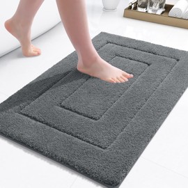 Buganda Bathroom Rugs, 24" x 16", Soft and Absorbent Microfiber Bath Rugs, Non-Slip Shaggy Shower Carpet, Machine Wash Dry Bath Mats for Bathroom Floor, Tub and Shower, Dark Grey