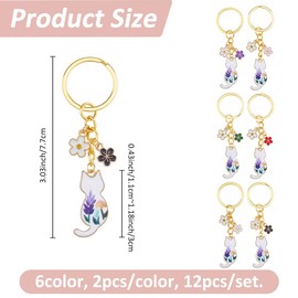 SUPERFINDINGS 12Pcs 6Color Alloy Charm Keychains with Cute Cat Enamel Flower Pendants Keychains for Car Keys Bag Keychain Mixed Color Camera Charms Keyrings, 7.7cm