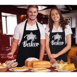 LINEN CLOSET® Baking Aprons for Women Baker Aprons for Men Funny Baking Gifts for Bakers Wife Husband Mother Daughter Kitchen Apron with Pockets- star baker apron