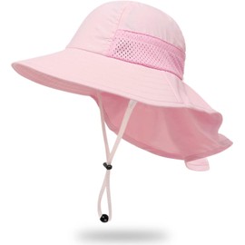 DRESHOW Baby Sun Hat with Large Brim, Neck Protection, Adjustable, Foldable Summer Hat, Breathable, UV Protection Sun Hat, 1 pc: pink