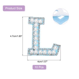 uxcell 10 Pcs Iron on Letter Patches, Letter L Rhinestone Alphabet Applique Rhinestone Pearl English Letter Sewing Patches for Clothing Hats Jeans Shoes DIY Craft, White/Blue