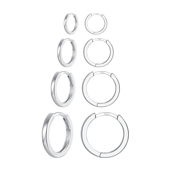 4 Pairs Silver Plated Sterling Silver Hoop Earring Set Small