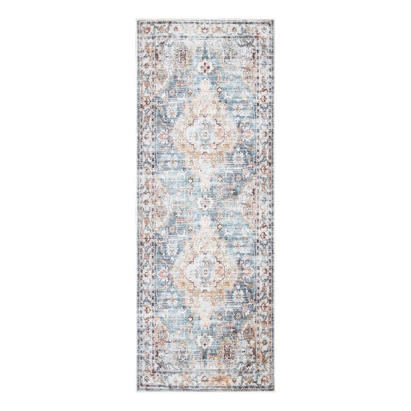 Bloom Rugs Washable Non-Slip 7 ft Runner - Teal/Peach Traditional