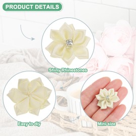 M METERXITY 100-Pack Satin Ribbon Flowers, 1.2 Inch Mini Fabric Flowers with Rhinestones Flower Ribbon Appliques for Crafts DIY/Wedding/Ornament/Party/Home [Beige White]