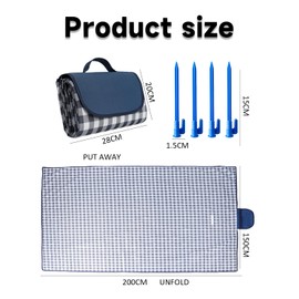 MEMOFYND 1 Piece Blue Picnic Mat with 4 Blue Ground Studs, Waterproof Outdoor Rug, Foldable and Portable, Suitable for Camping, Parks, Gardens, Beaches and Outdoor Use.