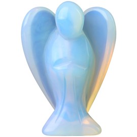 YATOJUZI 2" Opal Moonstones Angels Decor Healing Crystal Polished Natural Stone Sculpture Statue Hand-Carved Figurines Gemstone Energy Reiki Home Room Desk Decoration Guardian Angelfor Women Men