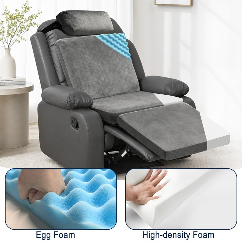3-Fold Recliner Cushion with Head Pillow and Backrest (Grey)