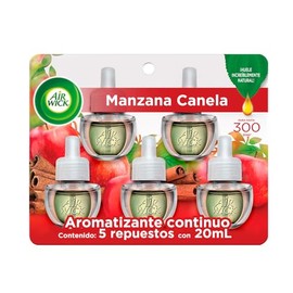 Air Wick 5 Repuestos de Aromatizante de Ambiente Continuo, Aroma Manzana Canela, 20 ml c/u