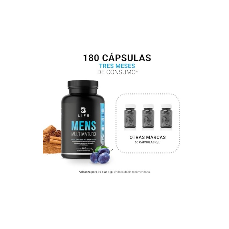 Life Multivitamínico Hombre 180 Cápsulas Vitaminas Más Potenciadas Calcio Colágeno