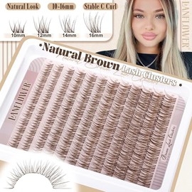 Kit de extensiones de pestañas naturales de Lanflower, marrón, en racimos, estilo I-Brown, 20 Count